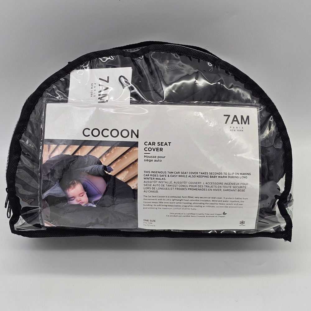 7AM Enfant Cocoon Car Seat Cover Kids 0-12M Black Winter Warm Windproof Vegan